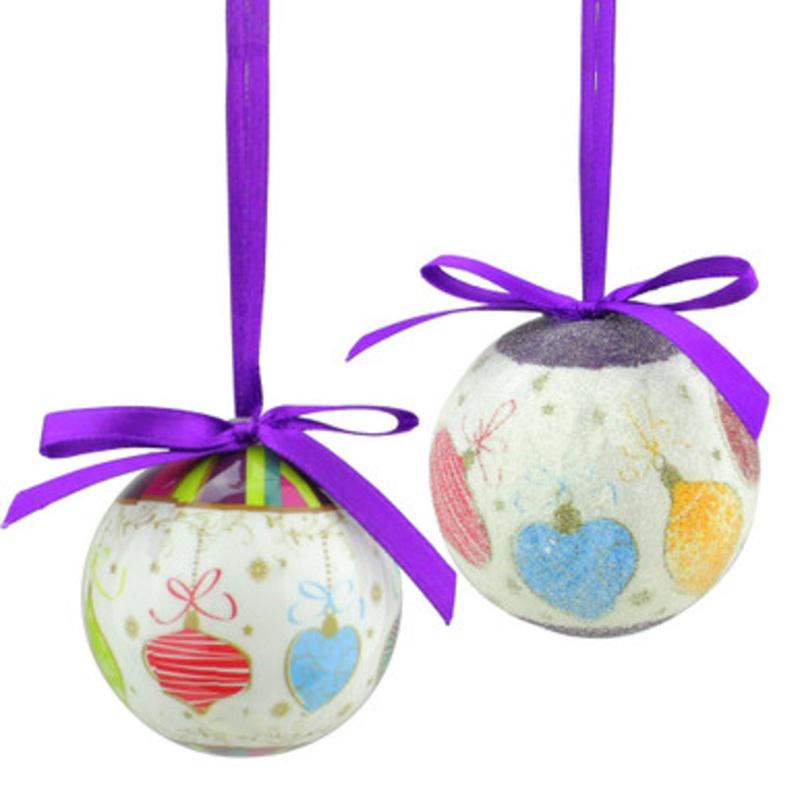 10ct Purple and White Shatterproof Decoupage Christmas Ball Ornaments 1.75 (40mm)