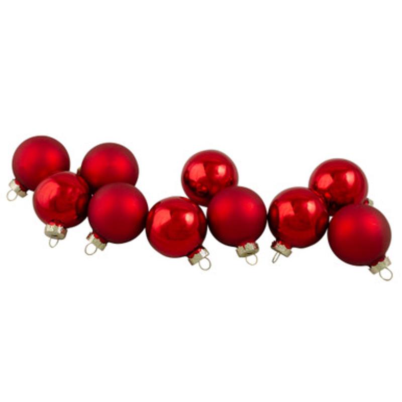 10ct Red 2-Finish Glass Christmas Ball Ornaments 1.75 (45mm)