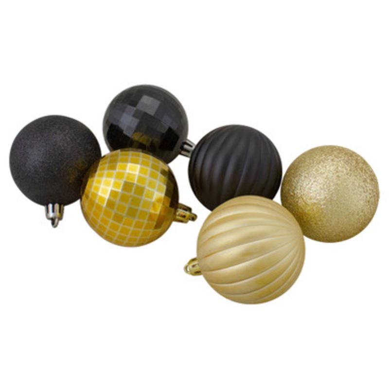 100ct Black and Gold Shatterproof 3-Finish Christmas Ball Ornaments 2.5 (60mm)