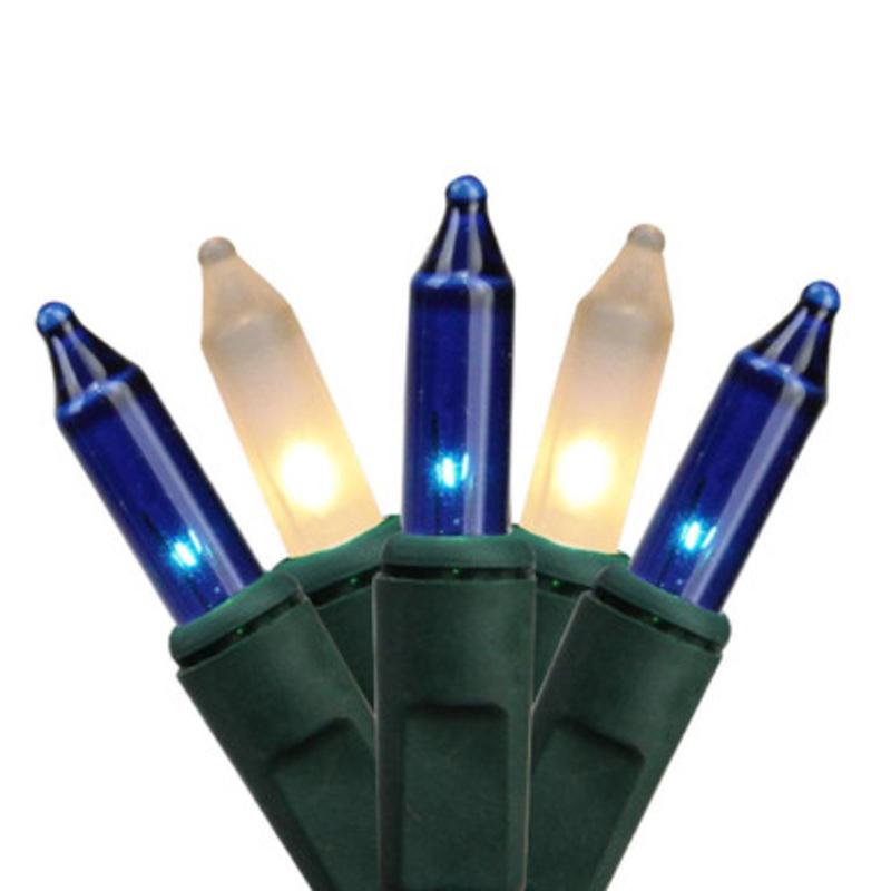 100-Count Blue and Clear Frosted Mini Christmas Light Set, 25.5ft Green Wire