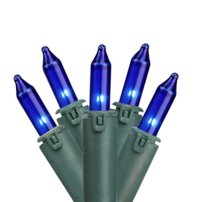 100-Count Blue Commercial Grade Mini Christmas Light Set, 45.5ft Green Wire