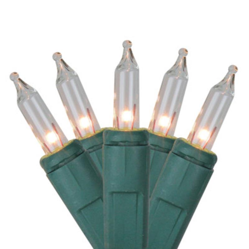 100-Count Clear Mini Christmas Light Set, 20.6ft Green Wire