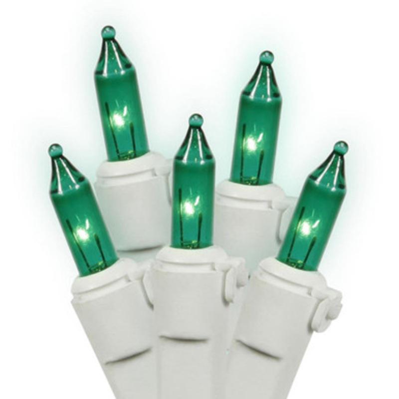 100-Count Green Mini Christmas Light Set, 44.5ft White Wire