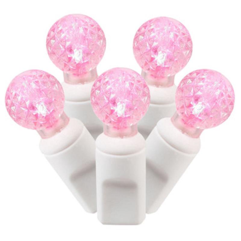100 Pink LED G12 Berry Christmas Lights 33 ft White Wire