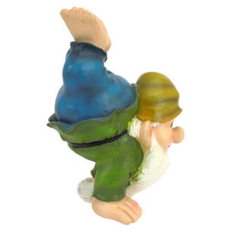10.5 Green and Blue Hand Standing Gnome Hand Painted Outdoor Garden Statue