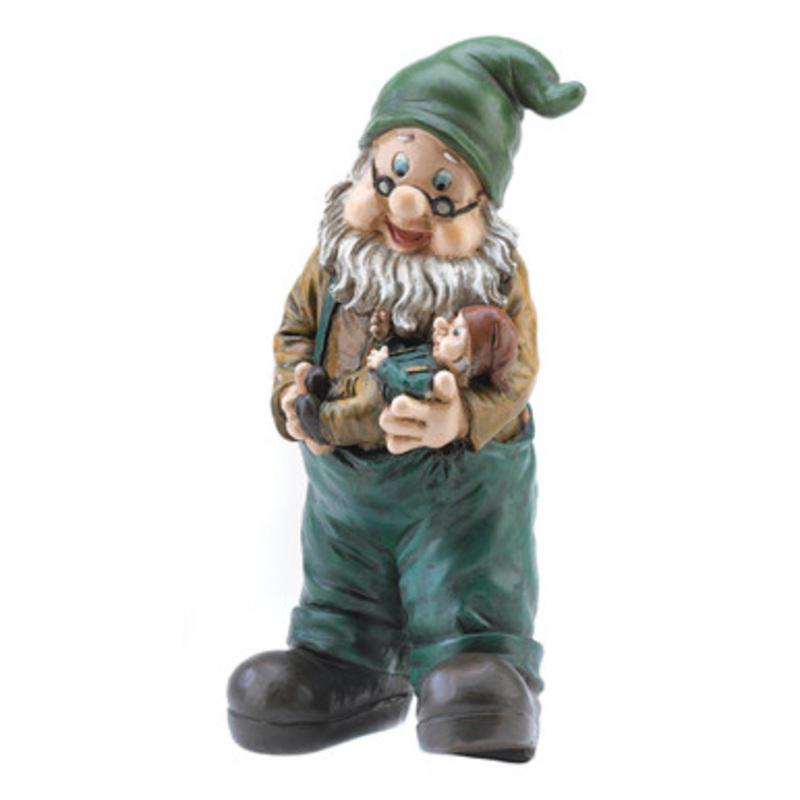 10.5 Green and Brown Grandpa Gnome Outdoor Garden Statue