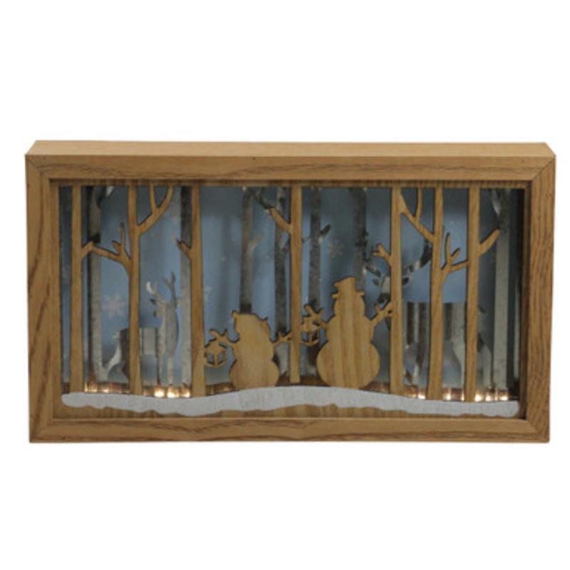 10.5 Lighted Wooden Snowmen and Reindeer Shadow Box Christmas Decoration
