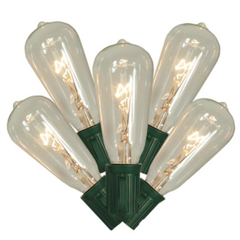 10-Count Clear and Green Transparent ST40 Edison Style Patio Lights, 9 ft Green Wire