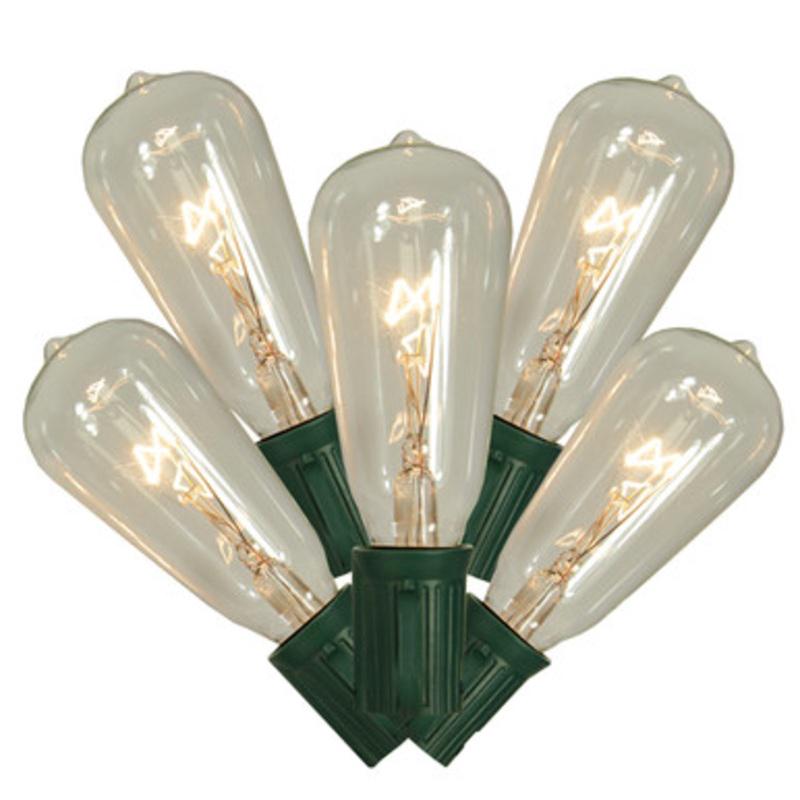 10-Count Clear Edison Christmas Light Set, 9ft Green Wire