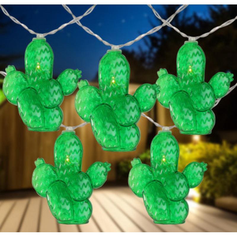 10-Count Green Prickly Pear Cactus LED String Lights 4.5ft Clear Wire