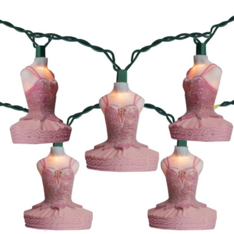 10-Count Pink Ballerina Christmas Light Set, 8.9ft Green Wire