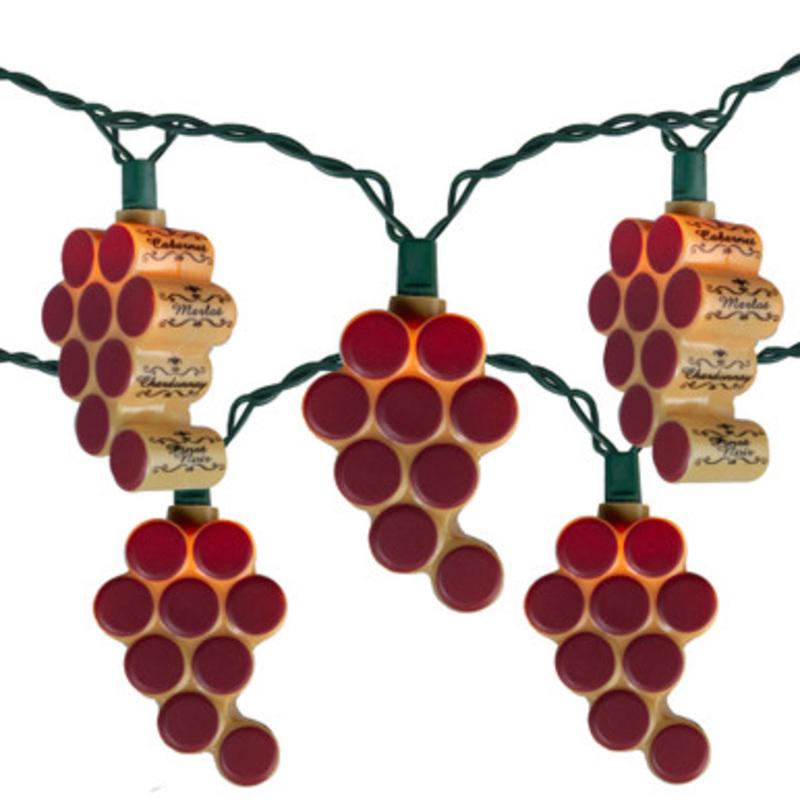 10-Count Red Wine Corks Grape Cluster Christmas Light Set, 8.8ft Green Wire