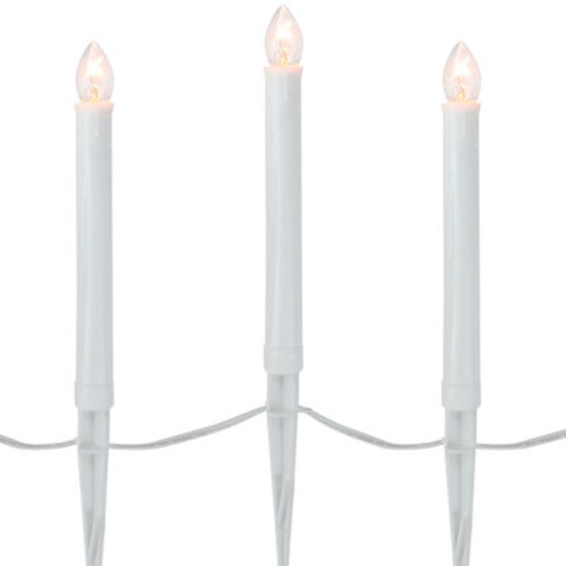 10-Count White C7 Candle Pathway Markers Christmas Lights, White Wire