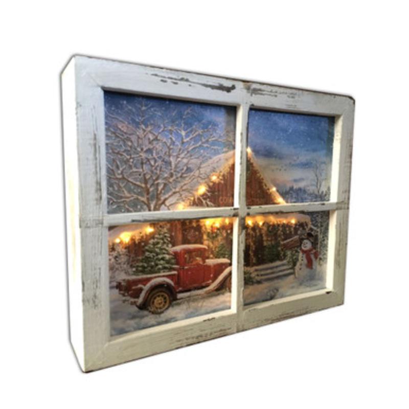 10 White and Blue Lighted Country Store Christmas Rectangular Shadow Box Decoration