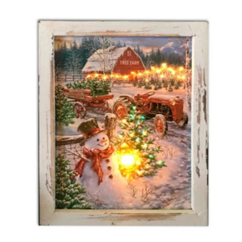 10 White and Brown LED Lighted Christmas Tree Farm Rectangular Shadow Box Decoration