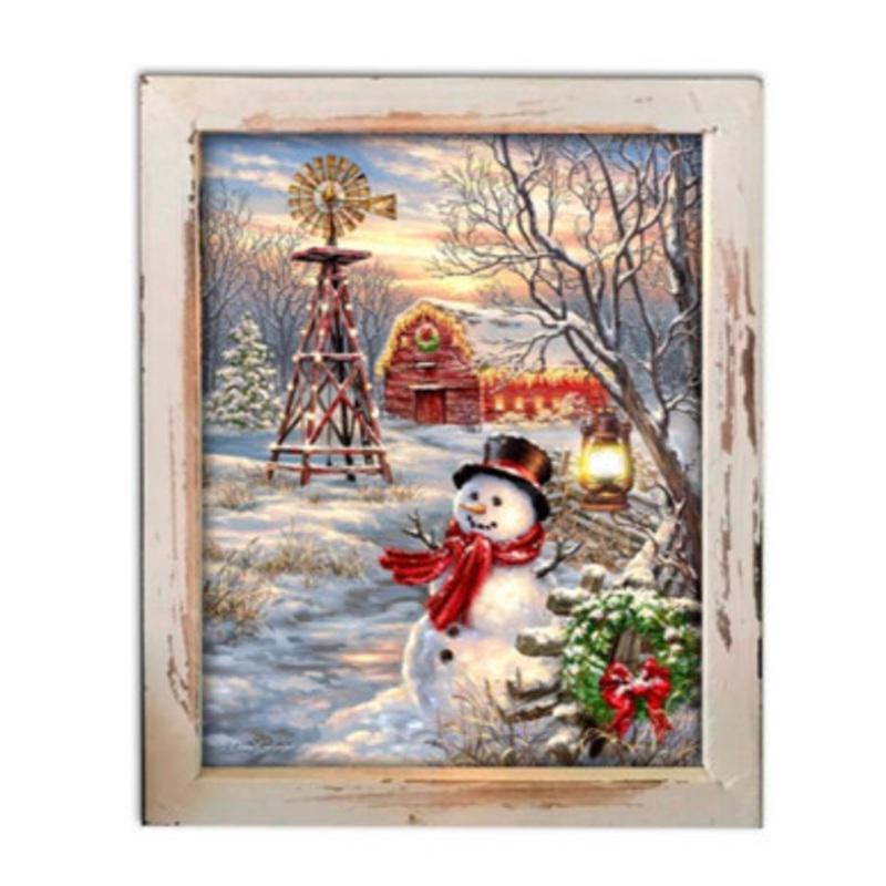 10 White and Red LED Lighted Winter Windmill Christmas Rectangular Shadow Box Decoration