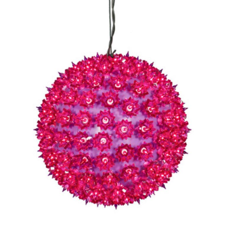 10 Pink and Purple Lighted Sphere Hanging Christmas Decor