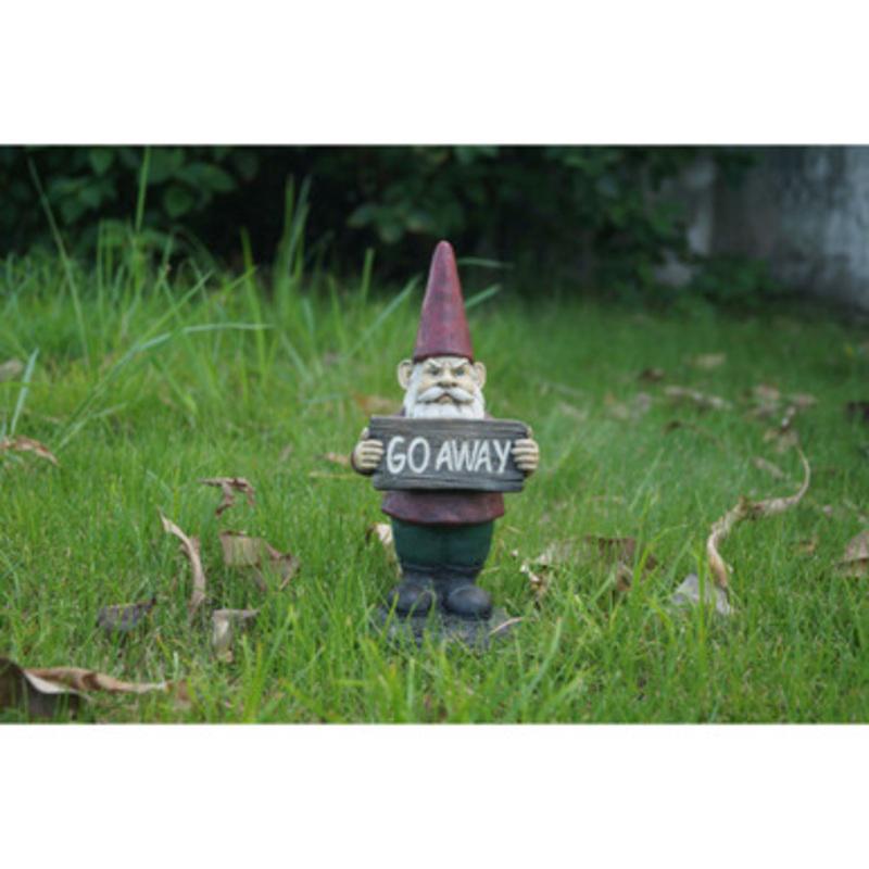 10 Red and Gray Gnome Holding GO AWAY Sign Garden Statue