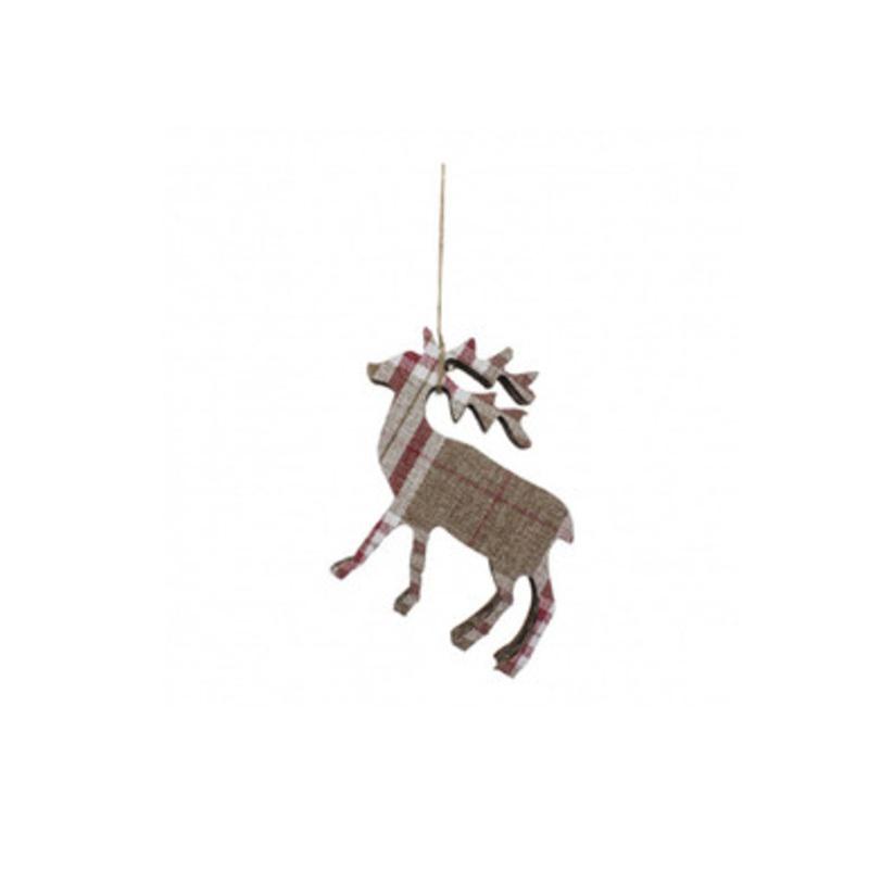 10 Red and White Check Reindeer Christmas Hanging Ornament