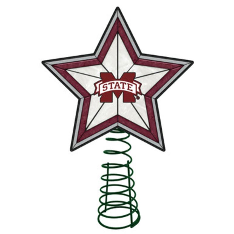 10 Red and White Star NCAA Mississippi State Bulldogs Christmas Tree Topper