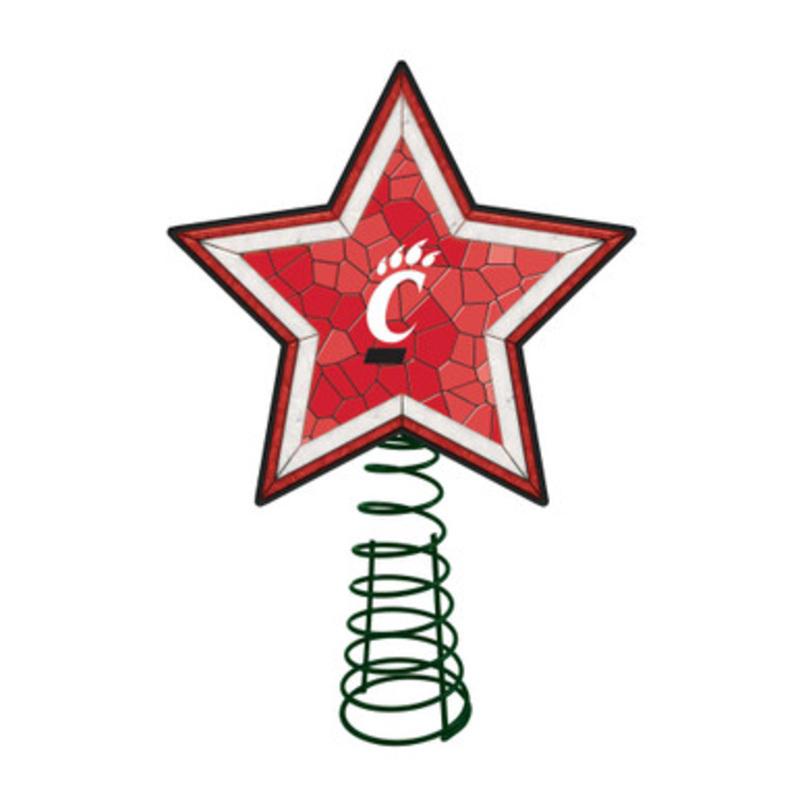 10 Lighted Red and White Star NCAA Cincinnati Bearcats Mosaic Christmas Tree Topper