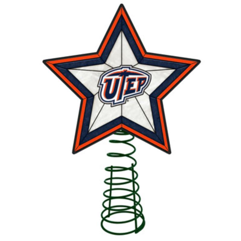 10 Lighted Red and White Star NCAA UTEP Miners Christmas Tree Topper