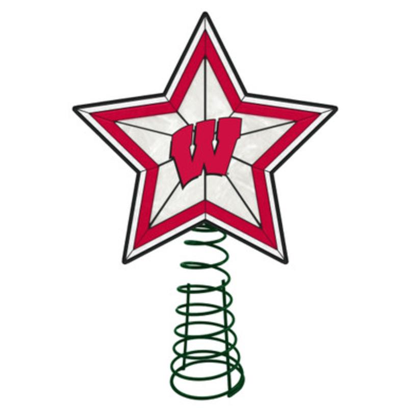 10 Lighted Red and White Star NCAA Wisconsin Badgers Christmas Tree Topper