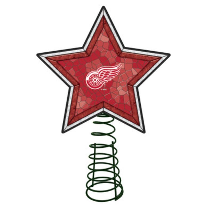 10 Lighted Red and White Star NHL Detroit Red Wings Mosaic Christmas Tree Topper