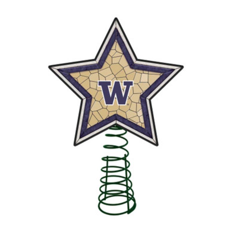 10 Lighted Tan Brown and Purple Star NCAA Washington Huskies Christmas Tree Topper