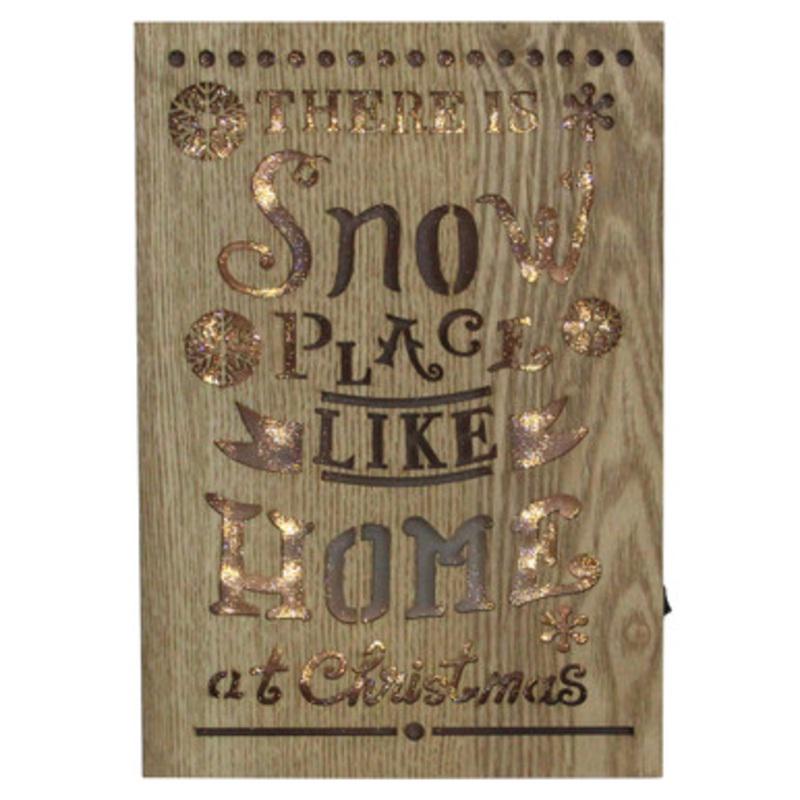 10 Lighted Wooden Snow Place Like Home Christmas Wall Decoration