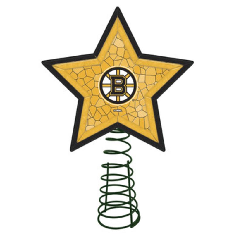 10 Lighted Yellow and Black Mosaic Style Star NHL Boston Bruins Christmas Tree Topper
