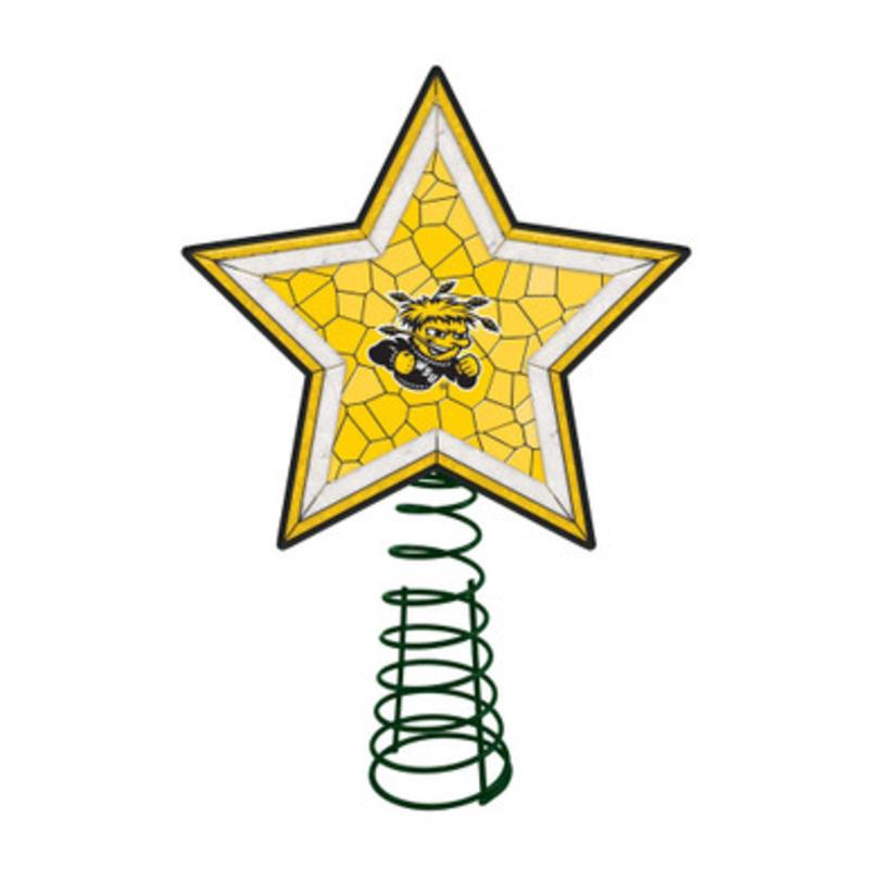 10 Lighted Yellow and Black Star NCAA Wichita State Shockers Christmas Tree Topper