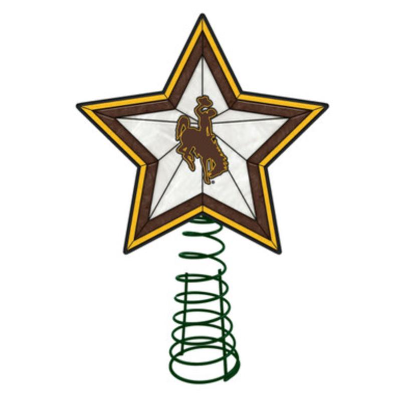 10 Lighted Yellow and Brown Star NCAA Wyoming Cowboys Christmas Tree Topper
