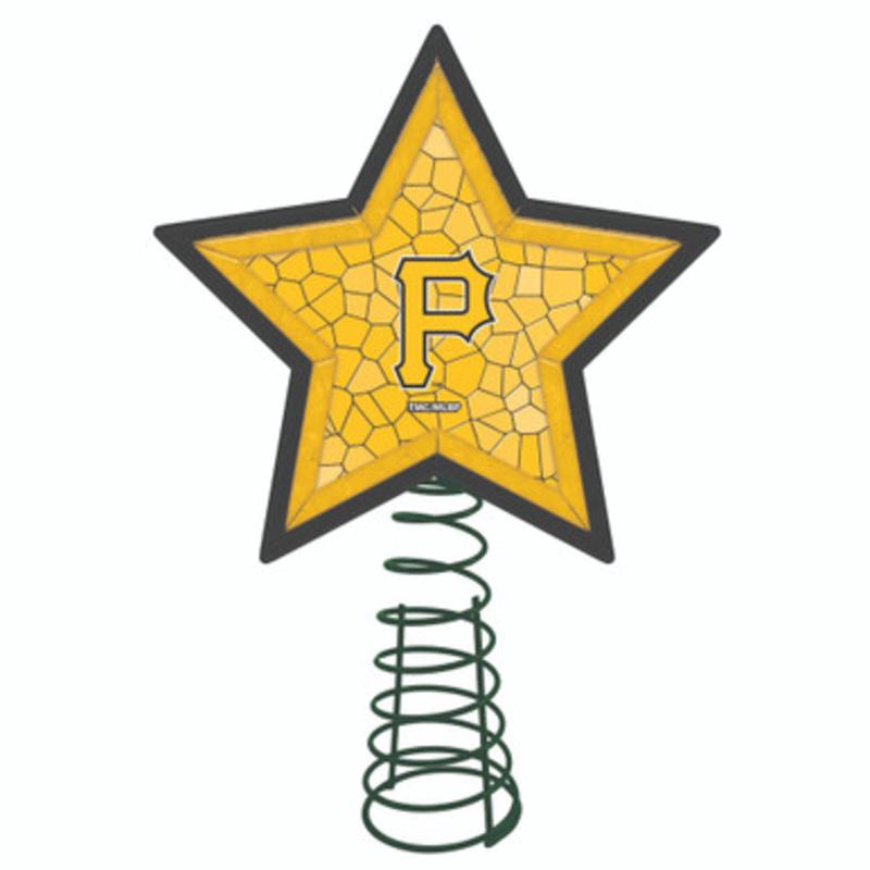 10 Lighted Yellow and Green Star MLB Pittsburgh Pirates Mosaic Christmas Tree Topper