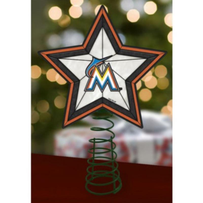 10 Lighted White and Black Star MLB Miami Marlins Christmas Tree Topper