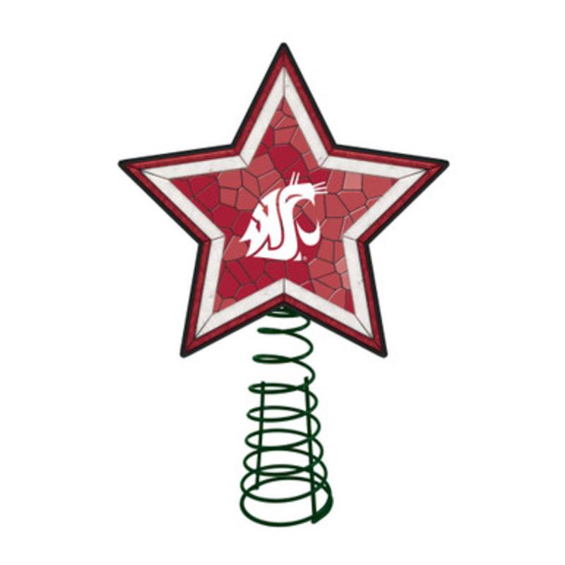 10 Lighted White and Pink Star NCAA Washington State Cougars Christmas Tree Topper