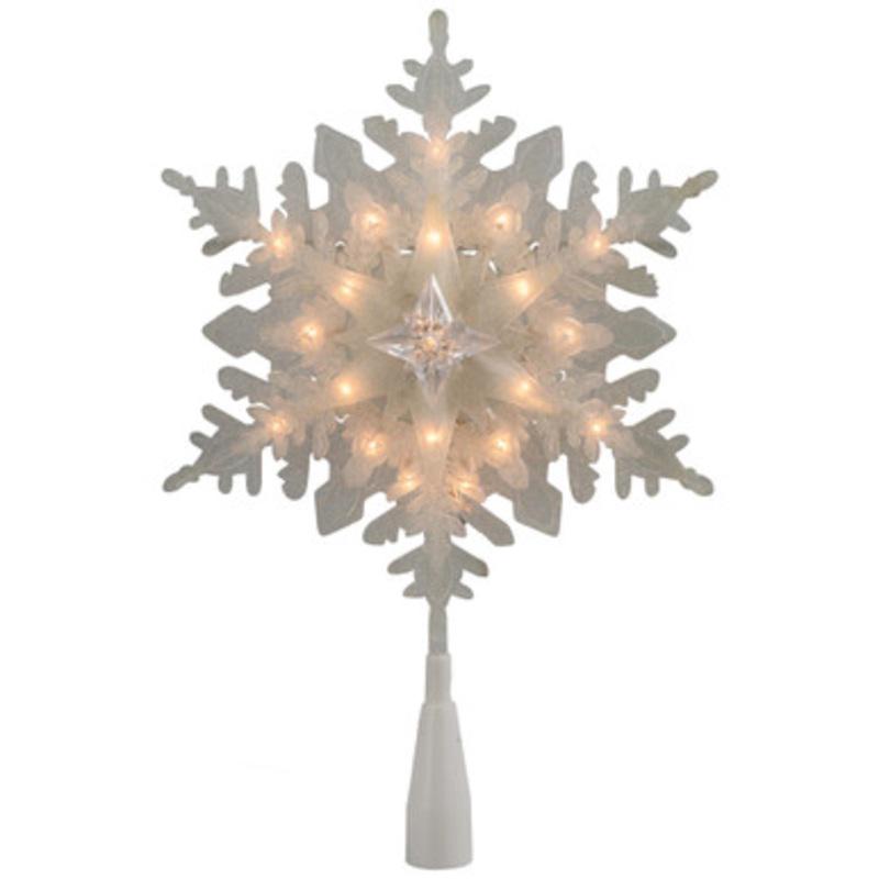 10 Lighted White Frosted 3-D Snowflake Christmas Tree Topper  Clear Lights