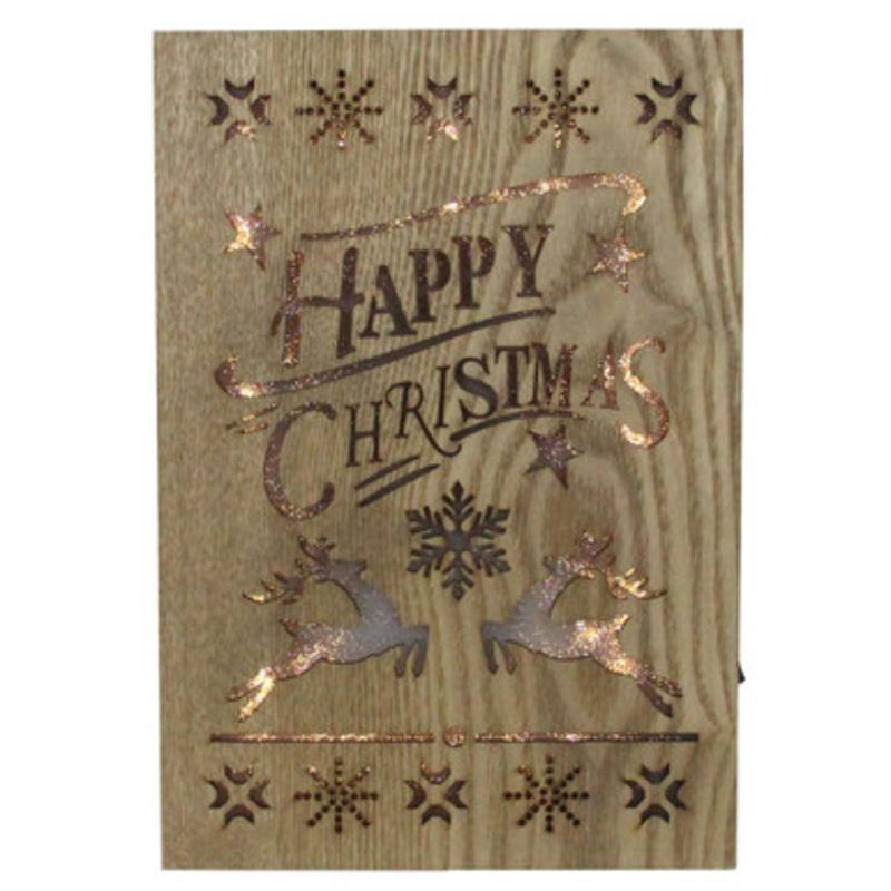 10 Lighted Wooden Happy Christmas Christmas Wall Decoration
