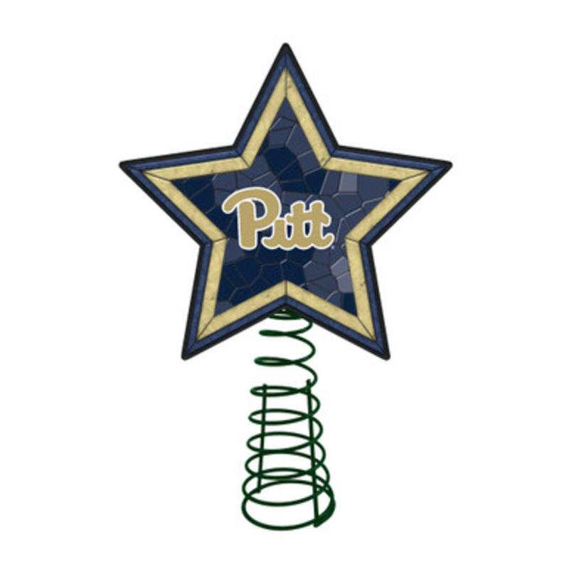 10 Lighted Blue and Green Star NCAA Pittsburgh Panthers Mosaic Christmas Tree Topper