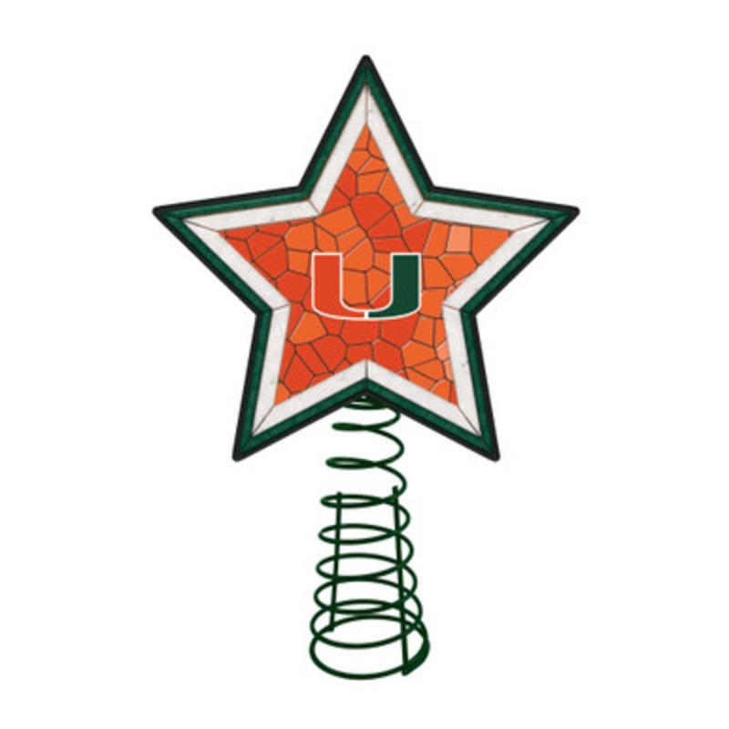 10 Lighted Red and Black Star NCAA Miami Hurricanes Christmas Tree Topper