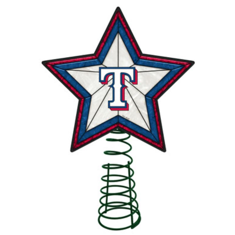 10 Lighted Red and Blue Star MLB Texas Rangers Christmas Tree Topper