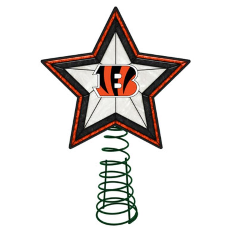 10 Lighted Orange and Black Star NFL Cincinnati Bengals Christmas Tree Topper