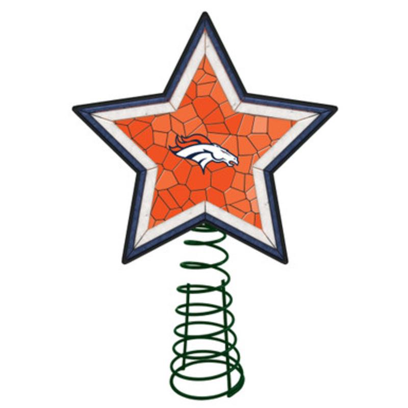 10 Lighted Orange and Blue Mosaic Style Star NFL Denver Broncos Christmas Tree Topper  33818365