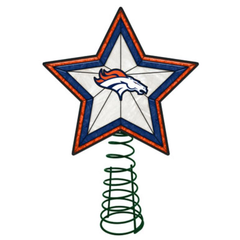 10 Lighted Orange and Blue Star NFL Denver Broncos Christmas Tree Topper