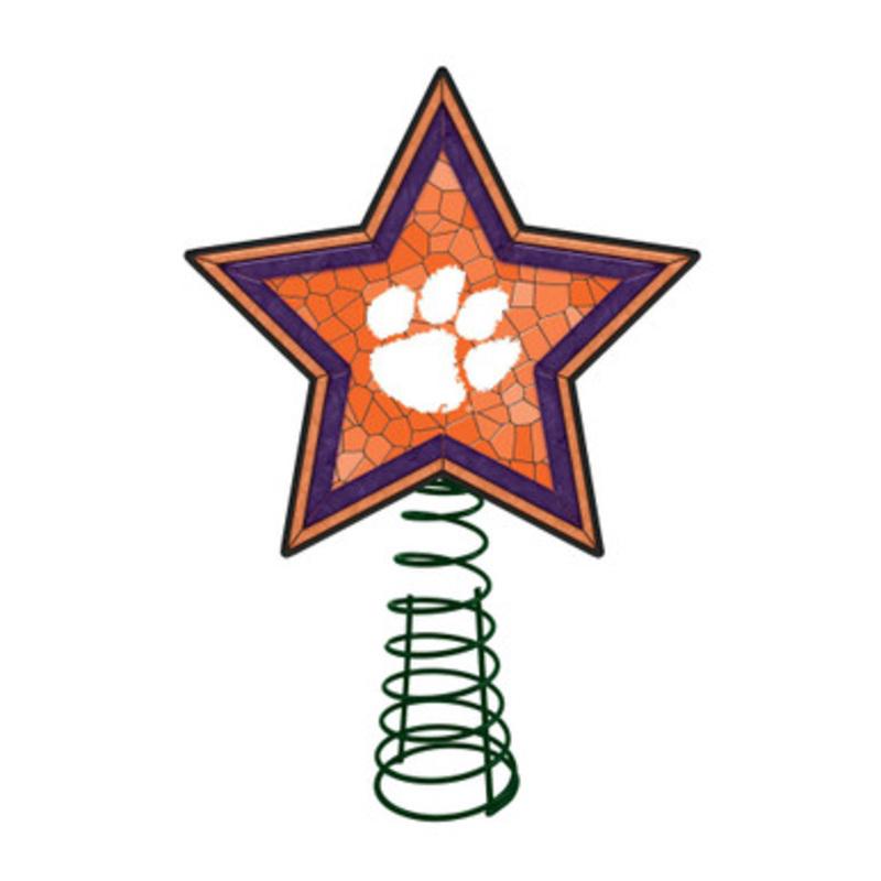 10 Lighted Orange and Purple Star NCAA Clemson Tigers Mosaic Christmas Tree Topper