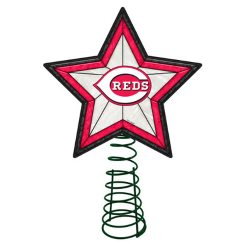 10 Lighted Pink and Black Star MLB Cincinnati Reds Christmas Tree Topper