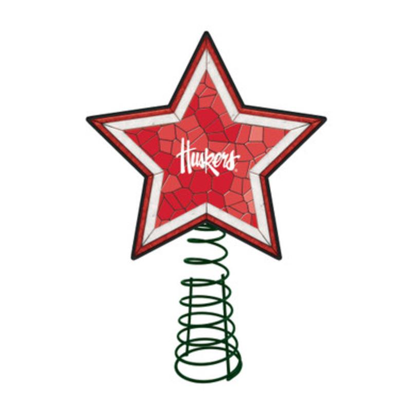 10 Lighted Pink and White Star NCAA Nebraska Cornhuskers Christmas Tree Topper