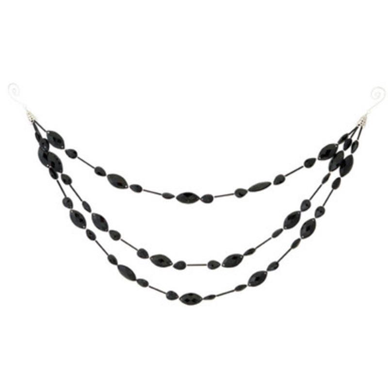 1.5 x 7 Shiny Black Beaded Jewel Drape Artificial Christmas Garland