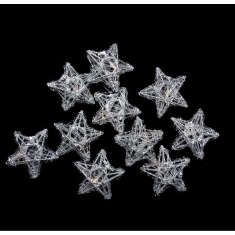 10 Battery Operated Clear LED Spun Glass Star Christmas Lights