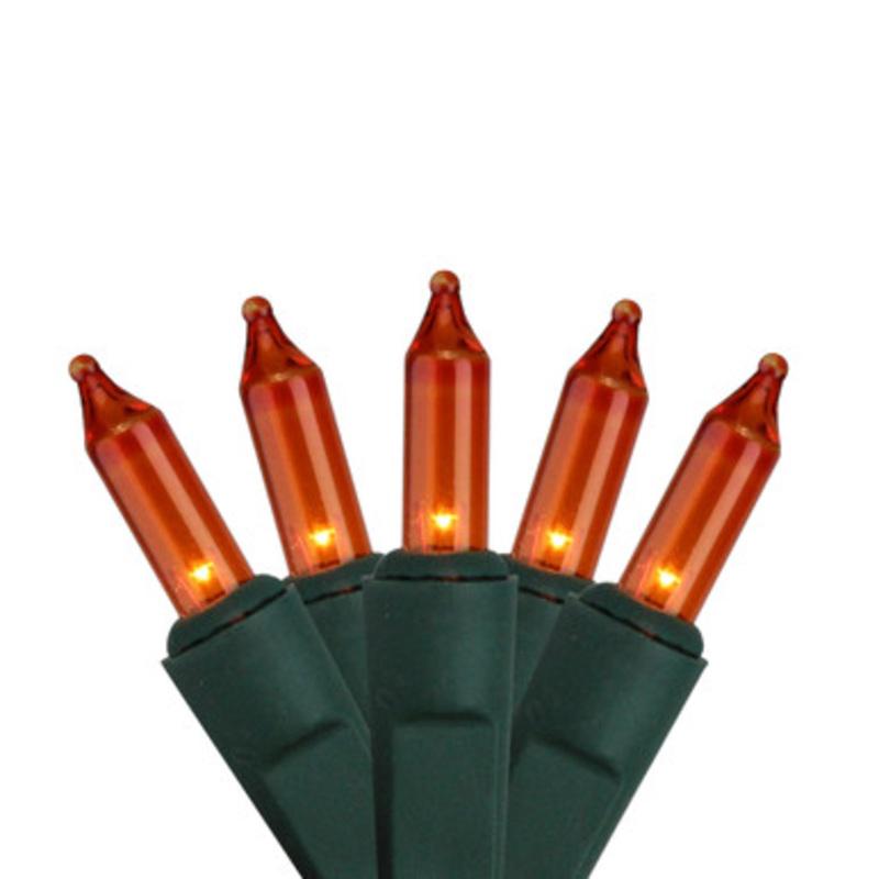 10 Battery Operated Orange Mini Christmas Lights 4.6 ft Green Wire